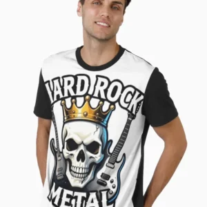 hard rock metal king skull with electric guitars graphic t shirt