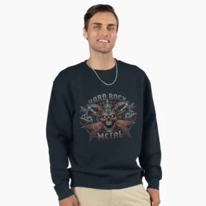 mechanical metal king cybernetic horned skull & fire guitars pullover sweatshirt