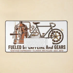 fueled by caffeine and gears | vintage espresso & bicycle art mouse pad