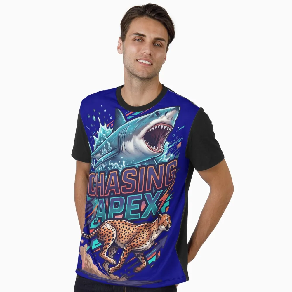 chasing apex predator great white shark and cheetah motivation graphic t shirt chasing apex predator great white shark and cheetah motivation graphic t shirt