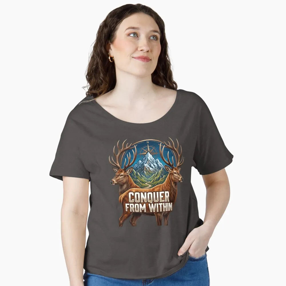 Conquer From Within Majestic Stag Mountain - Adventure Motivation Relaxed Fit T-Shirt