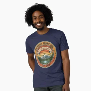 retro sunset mountain badge – vintage adventure nature design