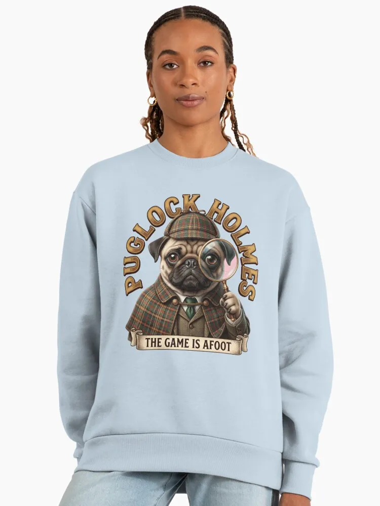 Puglock Holmes Dog Detective - The Game Is Afoot Vintage Pug Art Premium Oversized Sweatshirt - Image 4