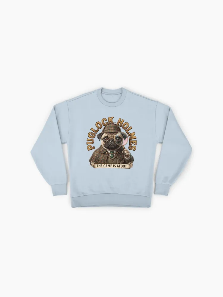 Puglock Holmes Dog Detective - The Game Is Afoot Vintage Pug Art Premium Oversized Sweatshirt - Image 2