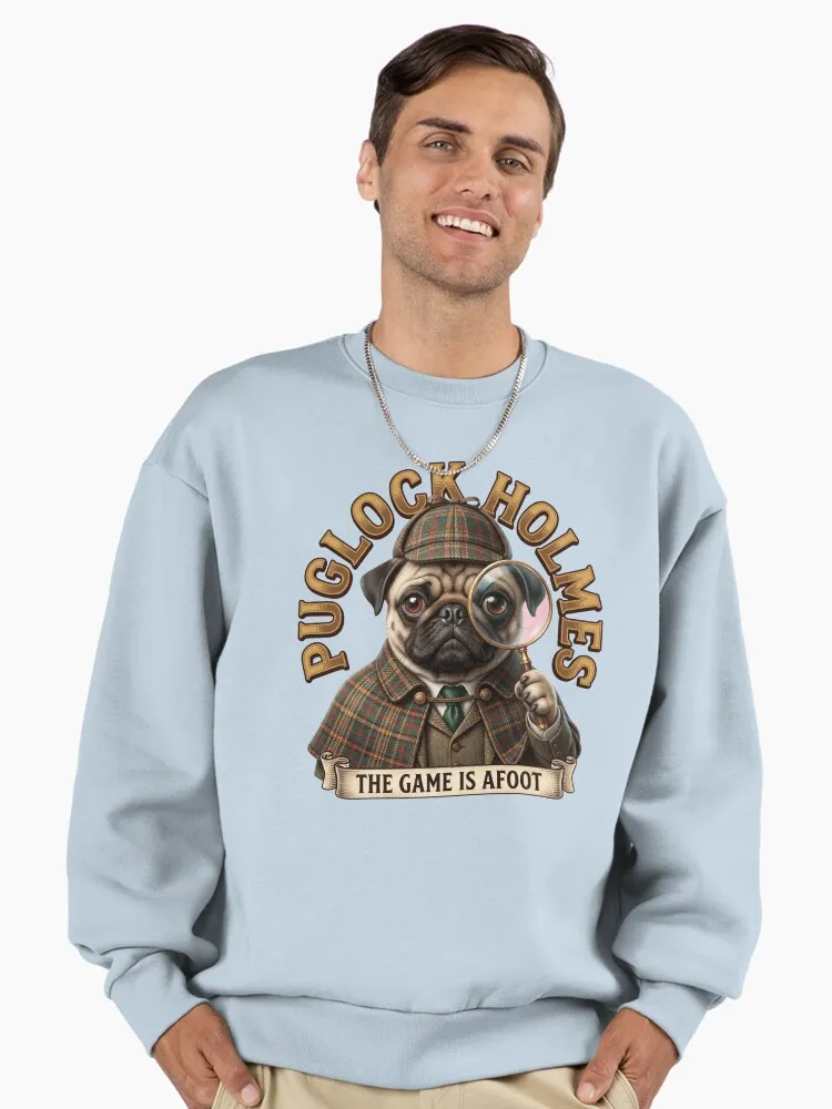 Puglock Holmes Dog Detective - The Game Is Afoot Vintage Pug Art Premium Oversized Sweatshirt - Image 3