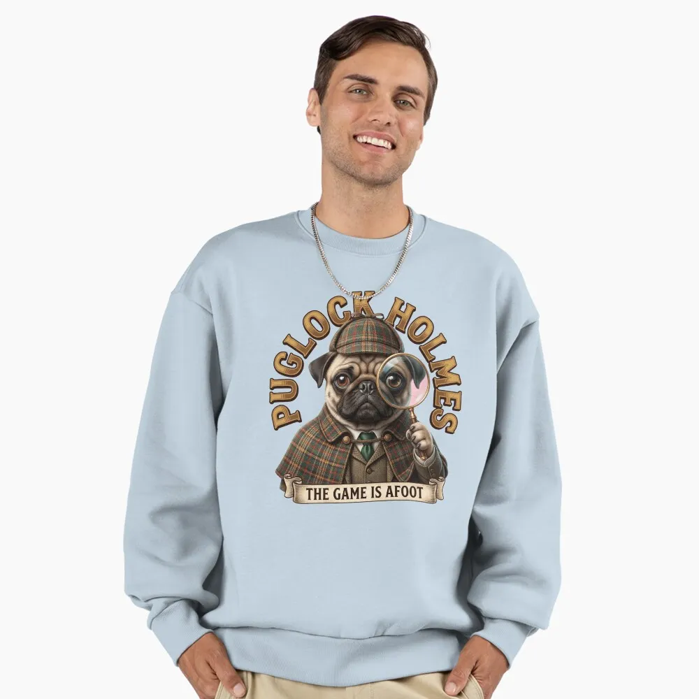 Puglock Holmes Dog Detective - The Game Is Afoot Vintage Pug Art Premium Oversized Sweatshirt
